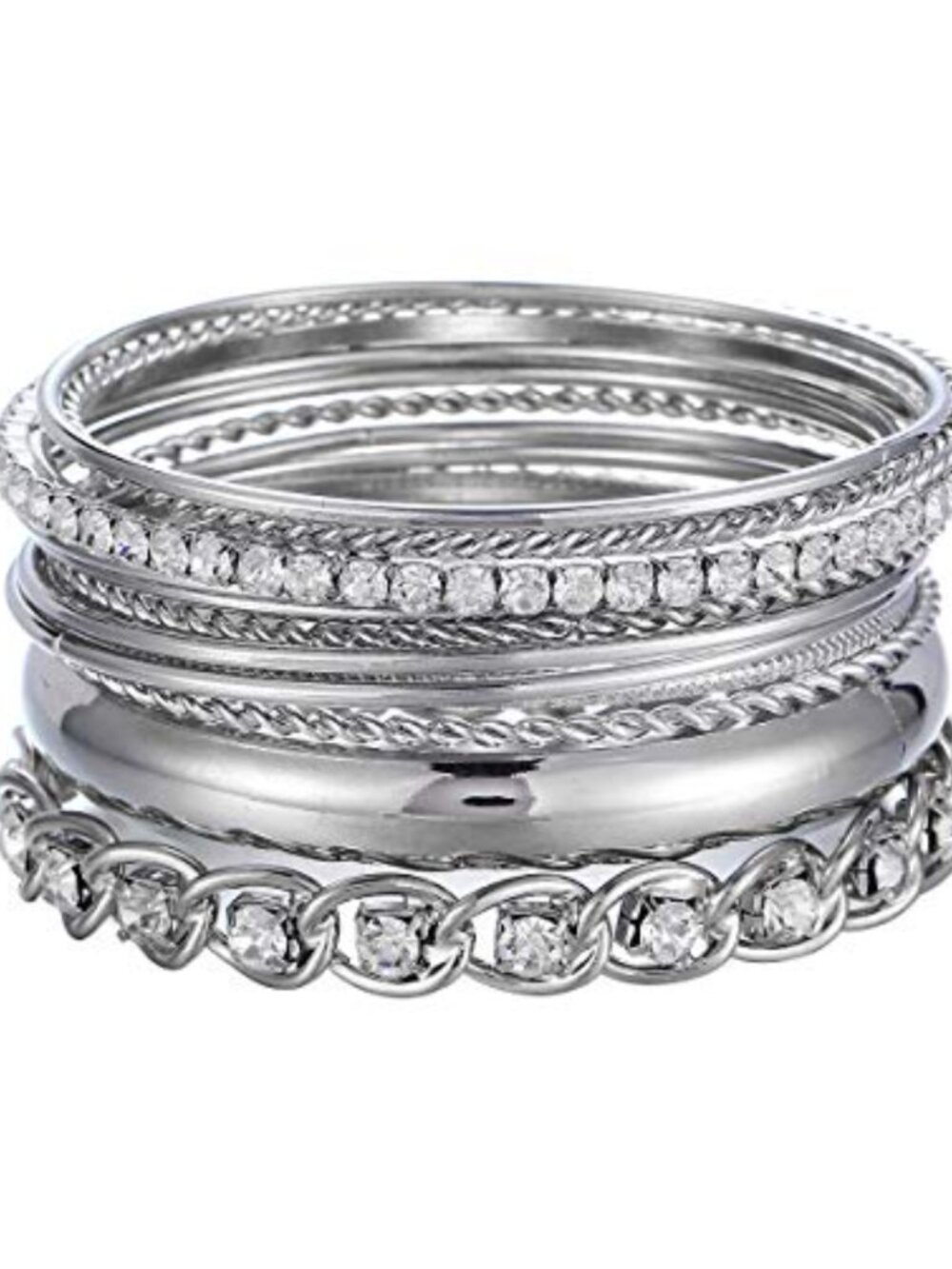 12pc Twisted Metal Bangle Bracelet Set w/Clear Rhinestones Women
